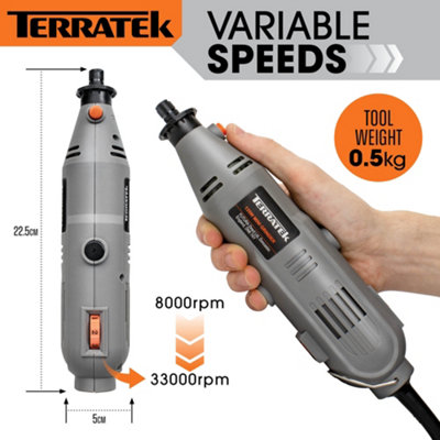 Terratek Rotary Tool Kit 135W Accessory Set Variable Speed 8000 33000rpm Ideal for DIY Woodwork