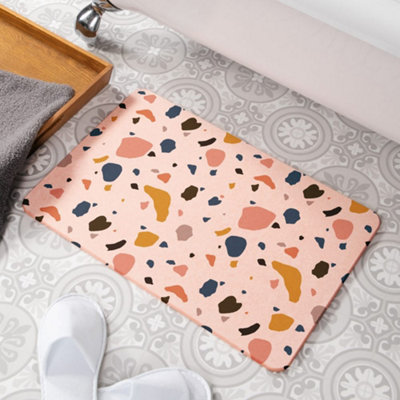 Terrazzo Pink Stone Non Slip Bath Mat