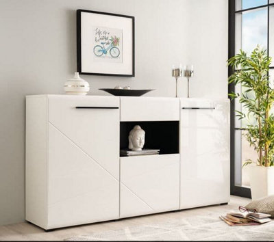 Terrento White and Black Tall Sideboard