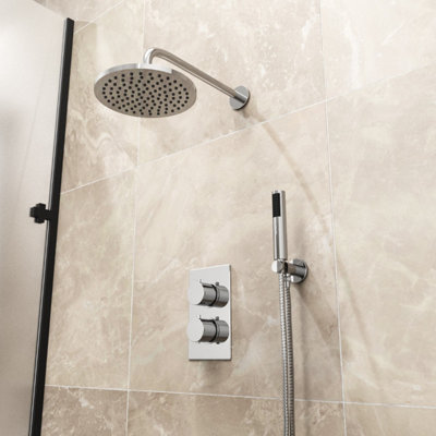 Teslie Round Concealed Thermostatic Shower Mixer Set - Shower Head & Handset - 3