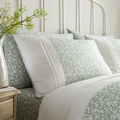 Tess Easy Care Ditsy Floral Leaf Print Green Duvet Cover Set