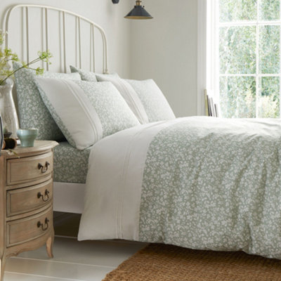 Tess Easy Care Ditsy Floral Leaf Print Green Duvet Cover Set