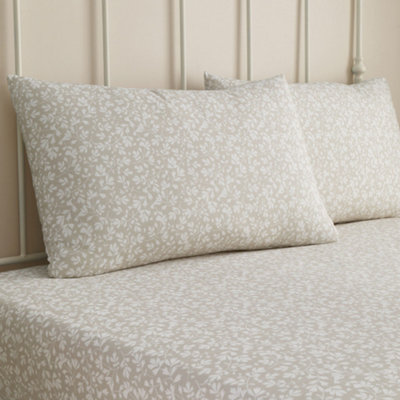 Tess Easy Care Ditsy Floral Leaf Print Natural Fitted Sheet