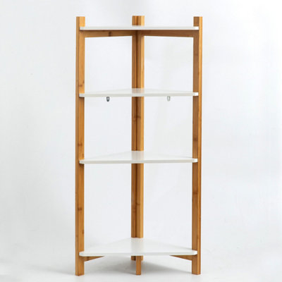 Tess White & Bamboo Corner Shelf/ Bathroom Freestanding Storage Units