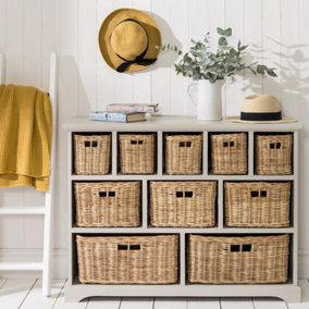 Tetbury 10 Drawer Storage Unit- Skimming Stone with Wicker Baskets