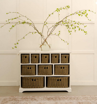 Tetbury 10 Drawer Storage Unit- White with Faux Wicker Baskets