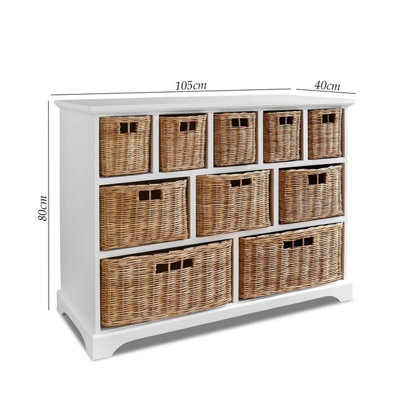 Tetbury 10 Drawer Storage Unit- White with Wicker Baskets