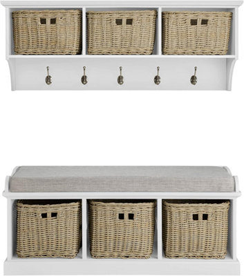 Tetbury 3 Brown Faux Wicker and Grey Cushion Hallway Set -White