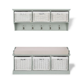 Tetbury 3 White Wicker and Cream Cushion Hallway Set - Sage Green