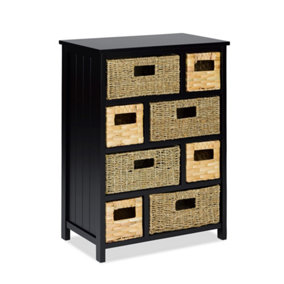 Tetbury 8 Drawer Storage Unit- Black with Hyacinth and Seagrass Baskets