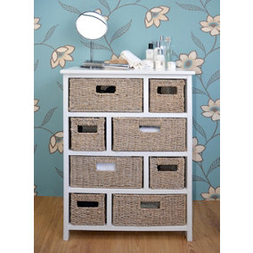 Tetbury 8 Drawer Storage Unit- White with Whitewash Seagrass Baskets