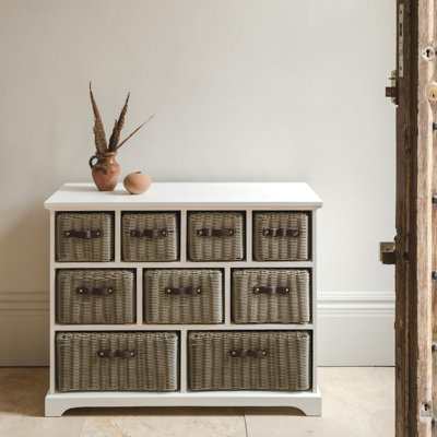 Tetbury 9 Drawer Storage Unit- White with Grey Extra-Strong Baskets