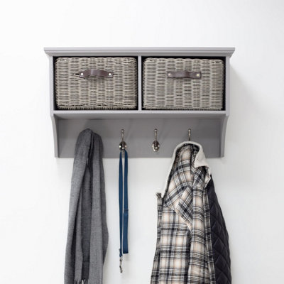 Tetbury Coat Rack Hanging Shelf with Storage Baskets - Dove Grey