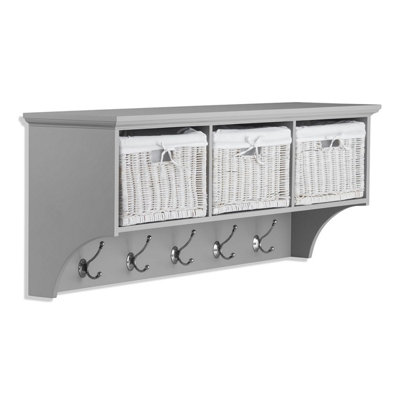 Tetbury Hallway Hanging Shelf with Storage Baskets - Dove Grey