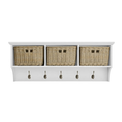 Tetbury Large Wall Mounted Hanging Shelf with Storage Baskets - White