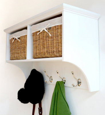 Tetbury Small Hallway Coat Rack with Storage Baskets - White