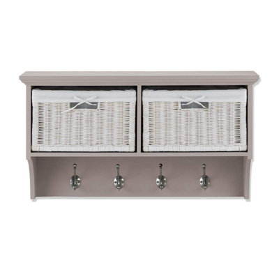 Tetbury Wall Mounted Hanging Shelf with 2 Storage Baskets - Truffle