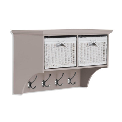 Tetbury Wall Mounted Hanging Shelf with 2 Storage Baskets - Truffle
