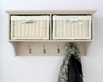 Tetbury Wall Mounted Hanging Shelf with 2 Storage Baskets - Truffle