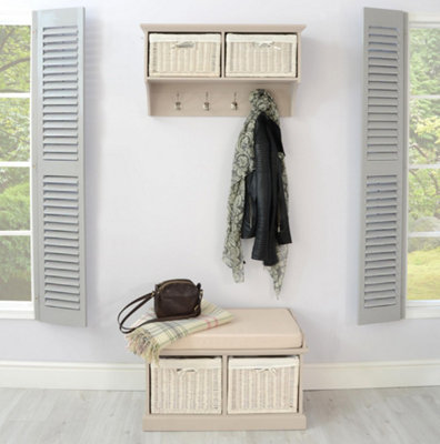 Tetbury Wall Mounted Hanging Shelf with 2 Storage Baskets - Truffle