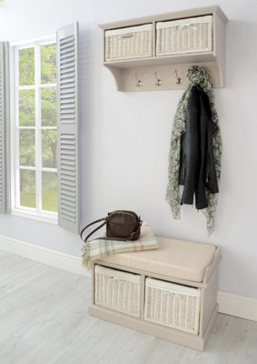 Tetbury Wall Mounted Hanging Shelf with 2 Storage Baskets - Truffle