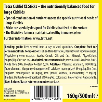 Tetra Cichlid XL Sticks - Cibo Per Ciclidi Grandi, 500ml, Ricco Di Proteine Per Pesci Sani - Foto 11