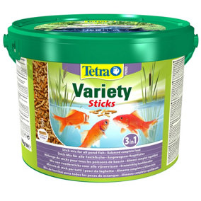 Tetra Pond Variety Sticks Fish Food, Mix of Three Different Food Sticks for All Pond Fish, 10 Litre