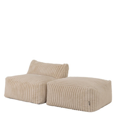 Tetra Ribbed Faux Fur Modular Sofa Bean Bag - Natural (2pc, Combination 2)