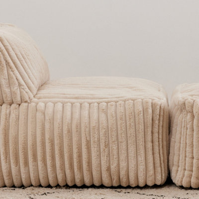Tetra Ribbed Faux Fur Modular Sofa Bean Bag - Natural (2pc, Combination 2)