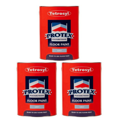 Tetrosyl Protex Heavy Duty Floor Paint Garage Workshop Shed 5 Litres Grey 5L x3