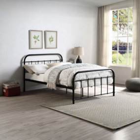 Tewin Vintage Hospital Style Black Double Metal Bed Frame