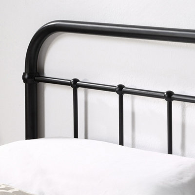 Tewin Vintage Hospital Style Black Single Metal Bed Frame With Guest Trundle Bed