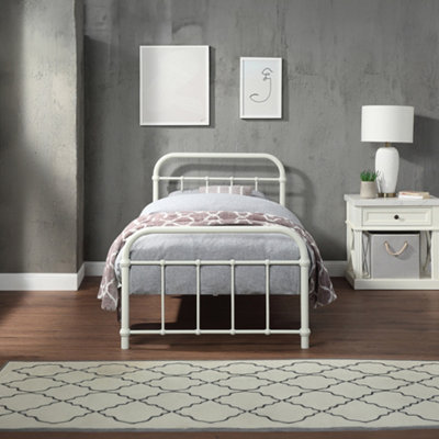 Tewin Vintage Hospital Style White Single Metal Bed Frame