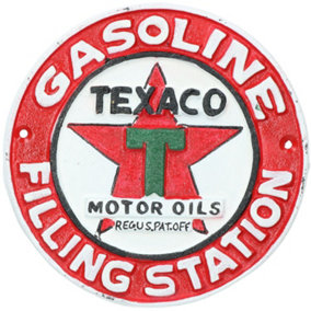 Texaco Round Cast Iron Sign Plaque Wall Garage Workshop Shop Petrol Station