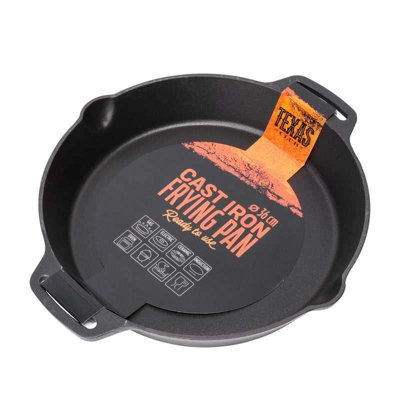 Texas Club 36 cm Cast Iron Skillet Frying Pan with Short Handles
