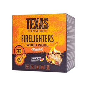 Texas Club Ecological Twisted Wood Wool Lighters - 32 Pcs  Quick and Smooth Lighting for BBQs, Fireplaces, and More