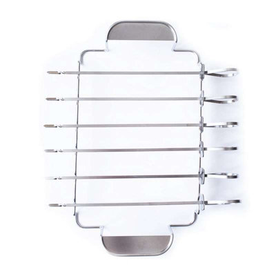 Texas Club Grill Skewers Set - 6 Stainless Steel Skewers with Rack for Convenient and Even Grilling