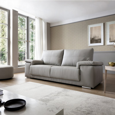 Kansas grey leather online 3 seater sofa