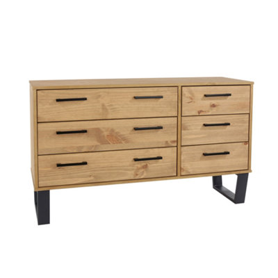 Texas Pine 3+3 drawer wide chest of drawers