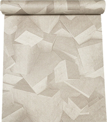 Textured 3D Effect Geometric Hexagon Quadra Natural Grey Wallpaper L50507