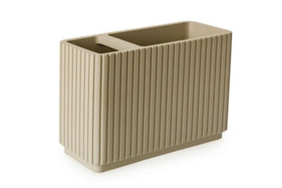 Textured 5 Pcs Dish Toothbrush Dispenser Tumbler Toilet Brush Holder Set - Almond - 3