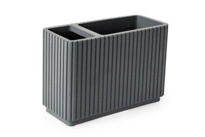 Textured 5 Pcs Dish Toothbrush Dispenser Tumbler Toilet Brush Holder Set - Grey - 3