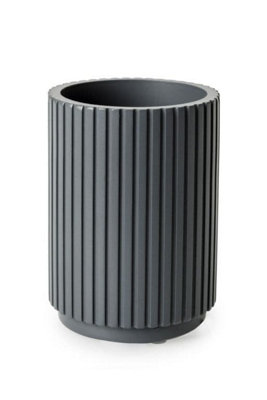 Textured 5 Pcs Dish Toothbrush Dispenser Tumbler Toilet Brush Holder Set - Grey - 4