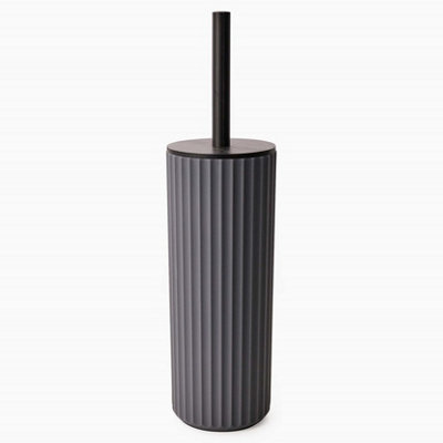 Textured 5 Pcs Dish Toothbrush Dispenser Tumbler Toilet Brush Holder Set - Grey - 6