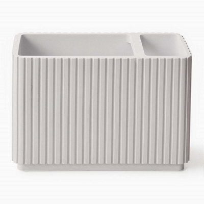 Textured 5 Pcs Dish Toothbrush Dispenser Tumbler Toilet Brush Holder Set - White - 3