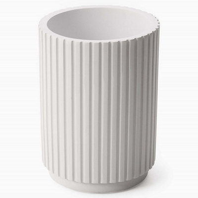 Textured 5 Pcs Dish Toothbrush Dispenser Tumbler Toilet Brush Holder Set - White - 4