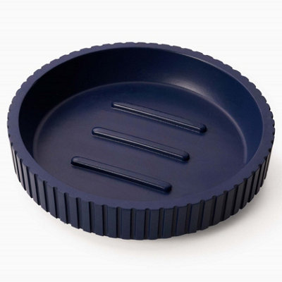 Textured 6 Pcs Dish Toothbrush Dispenser Tumbler Brush & Bin Set - Blue