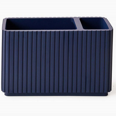 Textured 6 Pcs Dish Toothbrush Dispenser Tumbler Brush & Bin Set - Blue - 3