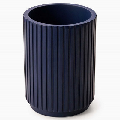 Textured 6 Pcs Dish Toothbrush Dispenser Tumbler Brush & Bin Set - Blue - 4