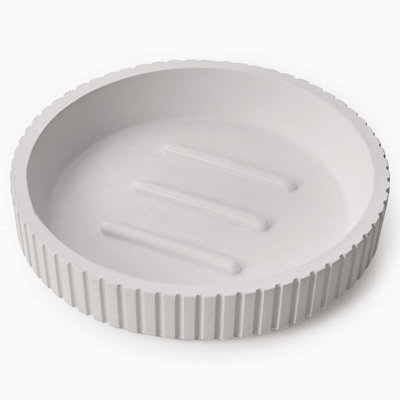 Textured 6 Pcs Dish Toothbrush Dispenser Tumbler Brush & Bin Set - White